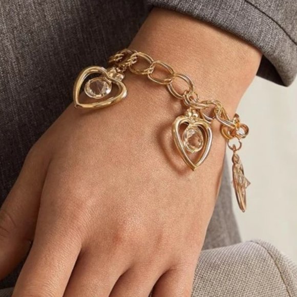 Jewelry - Heart Charm Bracelet with Rhinestones
